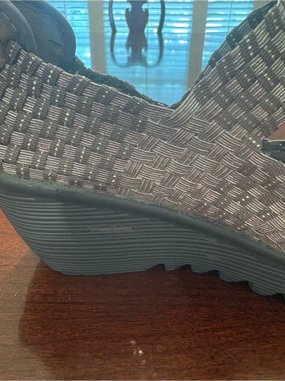 Bernie Mev Lulia Woven Wedges (Metallic Gray) Size 38, US 7.5/8